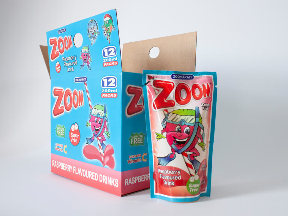 Zoom Rasberry Flavour Packaging